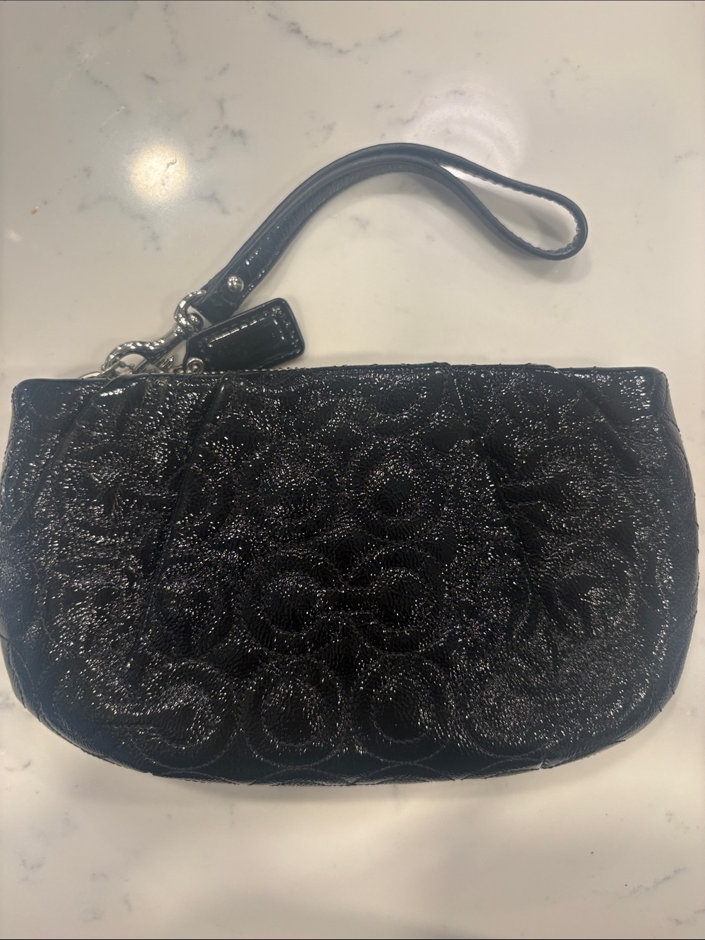 Coach Black Quilted Patent Wristlet Clutch